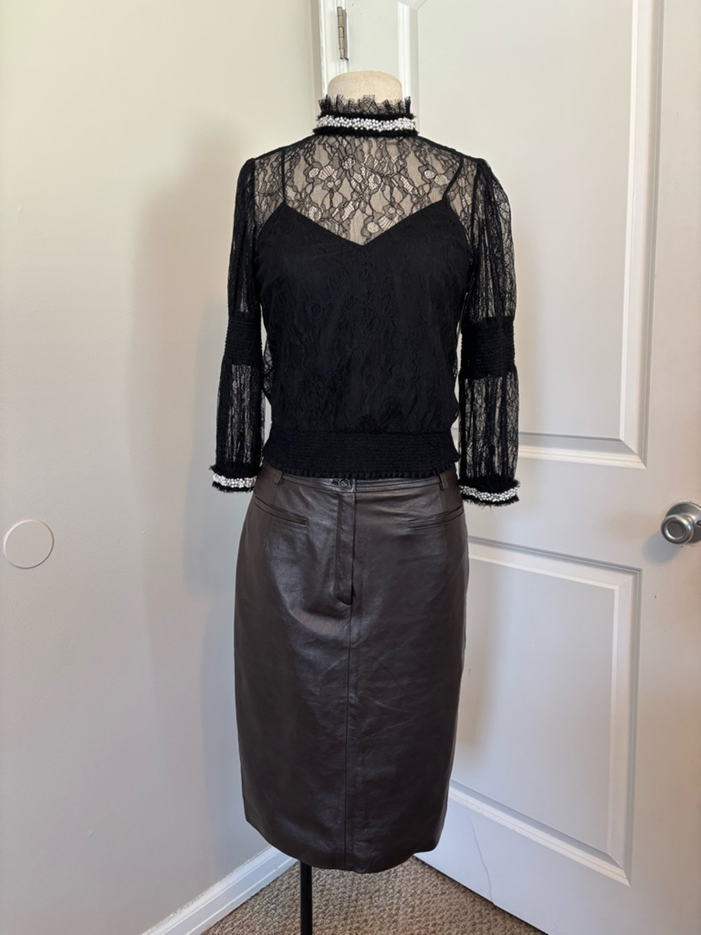 Vintage leather midi skirt
